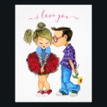 Cute Romantic Couple Kiss with Text - I Love You Photo Print<br><div class="desc">Cute Romantic Couple - Love - I Love You - Kiss Boy and Girl - Fun Painting - Choose / Add Your Unique Text / Name / Colour - Make Your Special Gift - Resize and move or remove / add elements - image / text with customisation tool. Painting and...</div>