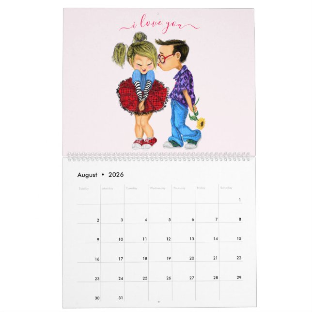 Cute Romantic Couple - Love - I Love You - Kiss Calendar (Aug 2026)