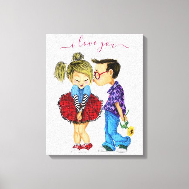 Cute Romantic Couple - Love - I Love You - Kiss Canvas Print (Front)