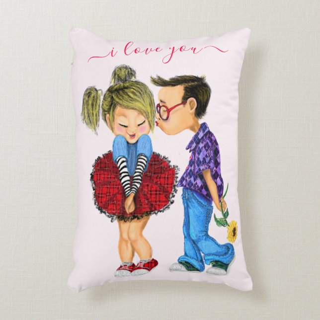 Cute Romantic Couple - Love - I Love You - Kiss Decorative Cushion (Front(Vertical))