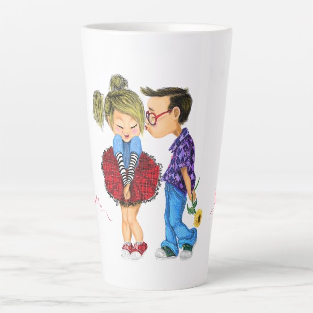 Cute Romantic Couple - Love - I Love You - Kiss Latte Mug (Front)