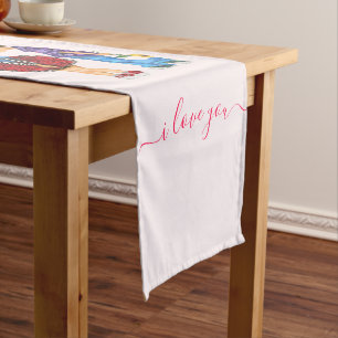 Cute Romantic Couple - Love - I Love You - Kiss Short Table Runner