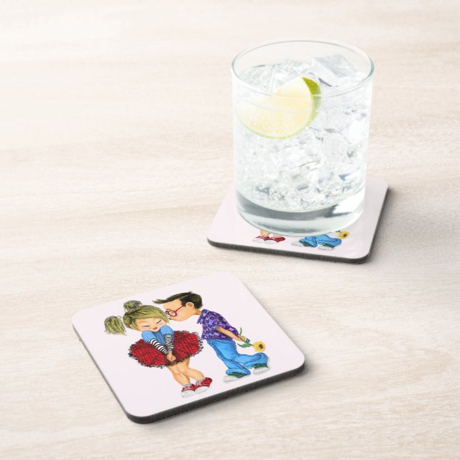 Cute Romantic Couple - Love - Kiss Coaster (Right Side)