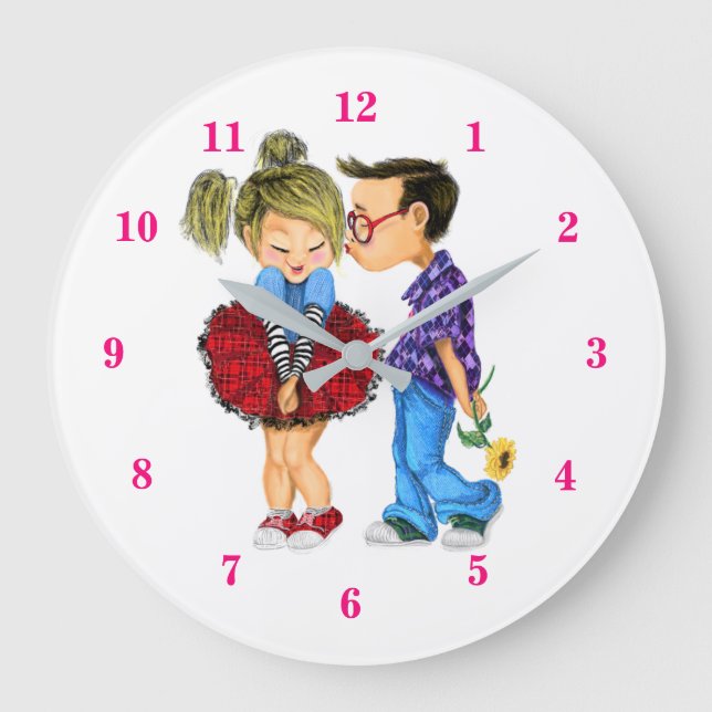 Cute Romantic Couple - Love - Kiss  Large Clock (Front)