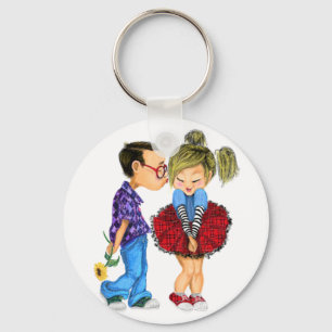 Cute Romantic Couple Love - Kiss - Valentine's Day Key Ring