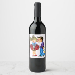Cute Romantic Couple Love - Kiss - Valentine's Day Wine Label