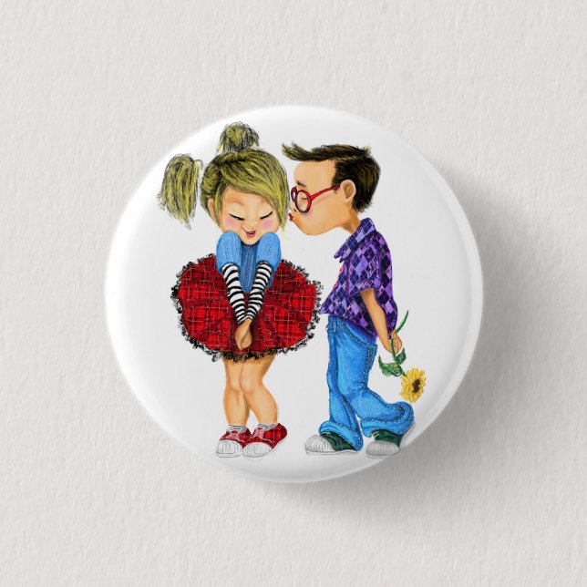Cute Romantic Couple - Love - Valentine's Day Kiss 3 Cm Round Badge (Front)