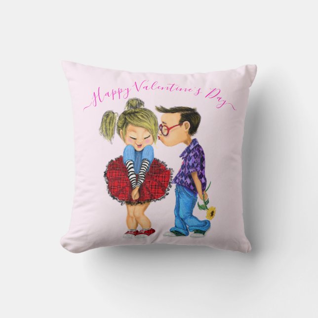 Cute Romantic Couple - Love - Valentine's Day Kiss Cushion (Front)