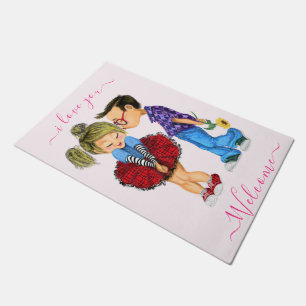 Cute Romantic Couple - Love - Valentine's Day Kiss Doormat