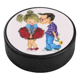 Cute Romantic Couple - Love - Valentine's Day Kiss Hockey Puck