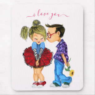 Cute Romantic Couple - Love - Valentine's Day Kiss Mouse Mat