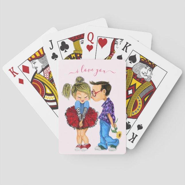 Cute Romantic Couple - Love - Valentine's Day Kiss Playing Cards (Back)