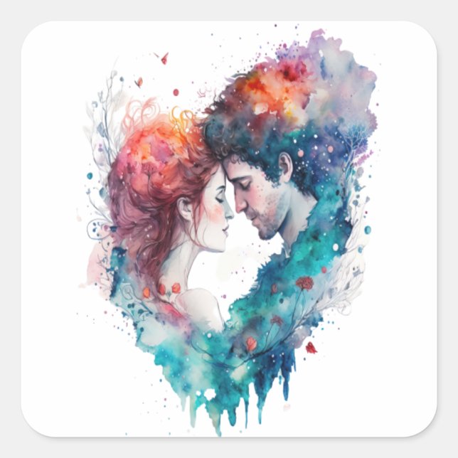 Cute Romantic Couple Love Valentine's Day   Square Sticker (Front)
