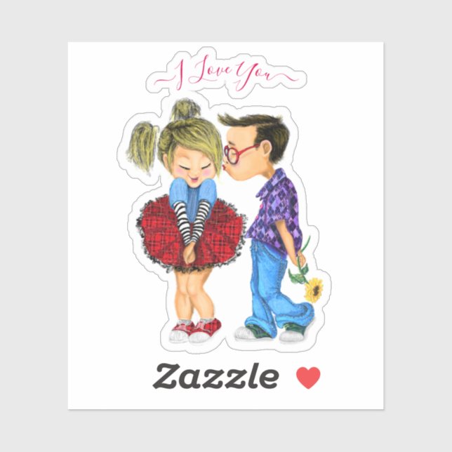 Cute Romantic Couple Sticker and Text - I Love You (Sheet)