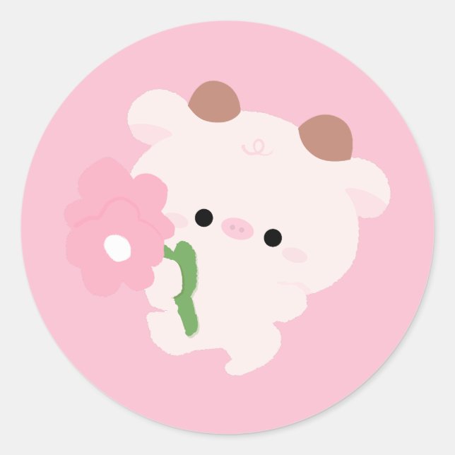 Cute Romantic Cow Classic Round Sticker (Front)