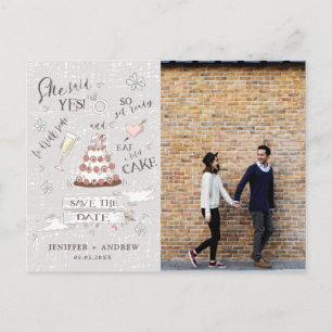 cute romantic doodle Photo Save The Date Postcard