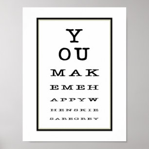 Cute Romantic  Eye Test Chart Black White Poster