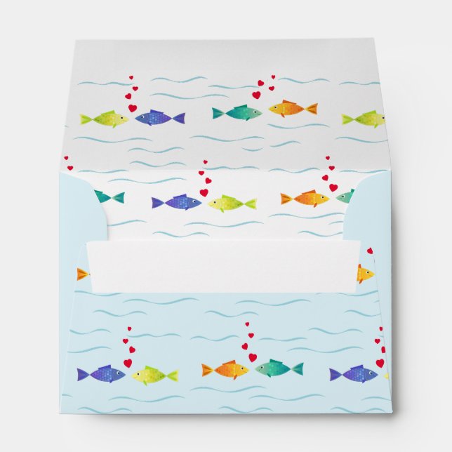 Cute romantic fish in ocean falling in love envelope (Back (Bottom))