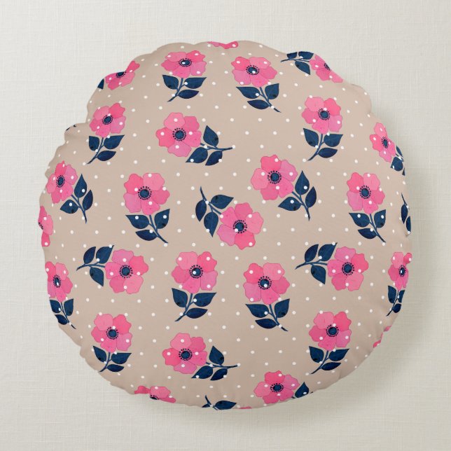 Cute Romantic Floral Design Round Cushion (Front)