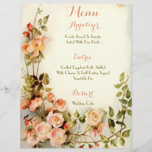 Cute romantic floral wedding menu