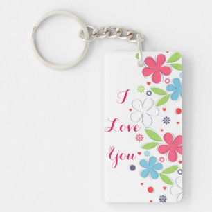 Cute romantic flowers illustration “I Love  You” Key Ring