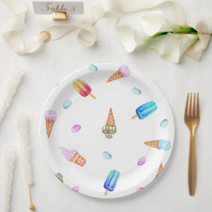 Cute Romantic Ice Cream and popsicle Birthday Paper Plate
