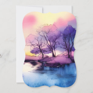 Cute Romantic Lake Landscape Watercolor Card