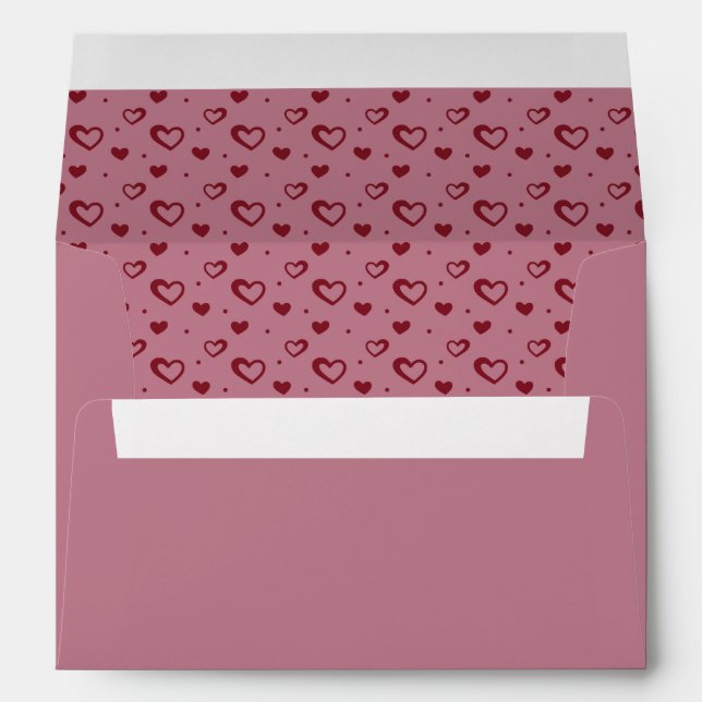 Cute romantic little hearts burgundy pink envelope (Back (Bottom))