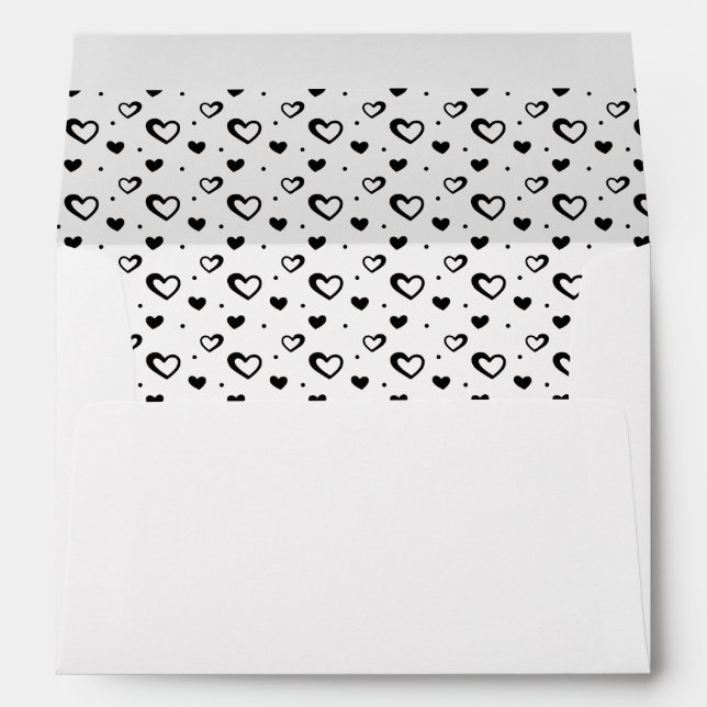 Cute romantic little hearts in black and white envelope (Back (Bottom))
