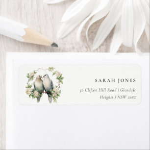 Cute Romantic Love Birds Botanical Wreath Address