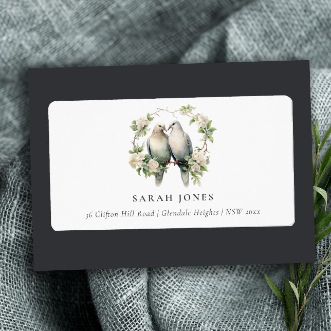Cute Romantic Love Birds Botanical Wreath Address (Creator Uploaded)