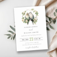 Cute Romantic Love Birds Botanical Wreath Wedding