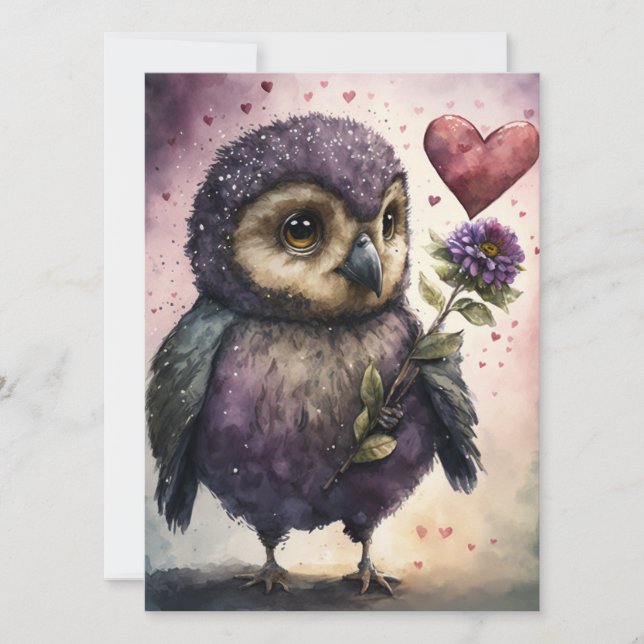 Cute Romantic Owl Valentine's Day Card (Front)