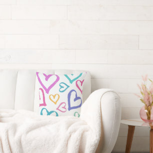 Cute Romantic Pastel Hearts Cushion