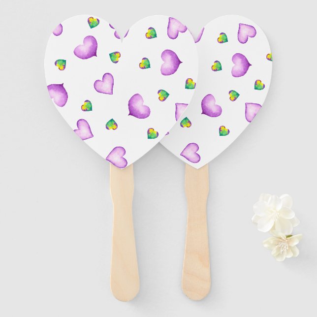 Cute Romantic  Purple Heart Valentine's Day   Hand Fan (Front and Back)