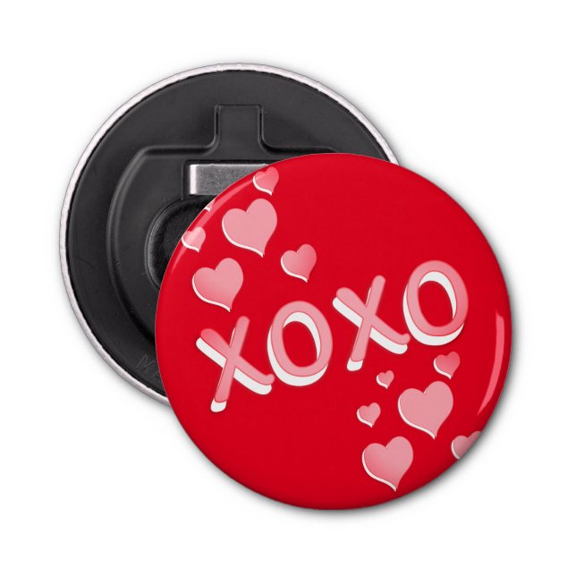 Cute Romantic Red Pink Hearts XOXO Bottle Opener (Front)