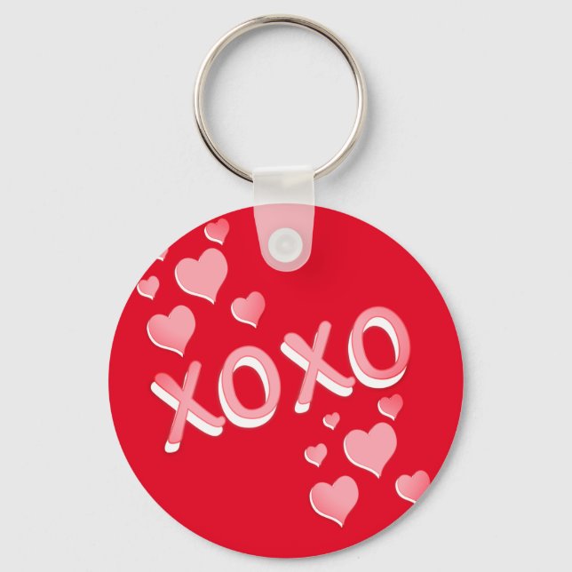 Cute Romantic Red Pink Hearts XOXO Key Ring (Front)