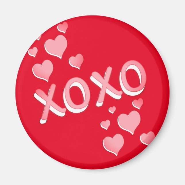 Cute Romantic Red Pink Hearts XOXO Magnet (Front)