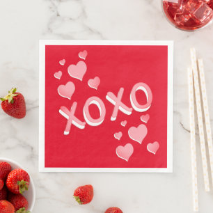 Cute Romantic Red Pink Hearts XOXO Napkin