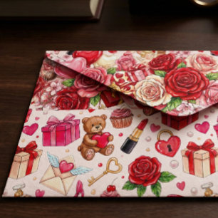 Cute Romantic Red & Pink Watercolor Love Pattern Envelope