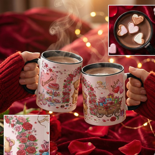 Cute Romantic Red & Pink Watercolor Love Pattern Mug (Creator Uploaded)