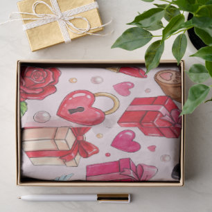 Cute Romantic Red & Pink Watercolor Love Pattern Tissue Paper