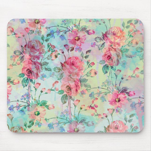 Cute romantic roses floral paint watercolors mouse mat (Front)