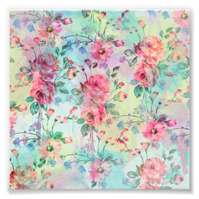 Cute romantic roses floral paint watercolors photo print (Front)