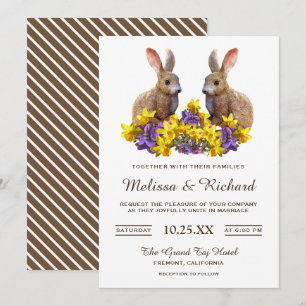 Cute Romantic Spring Floral Rabbits Wedding Invite