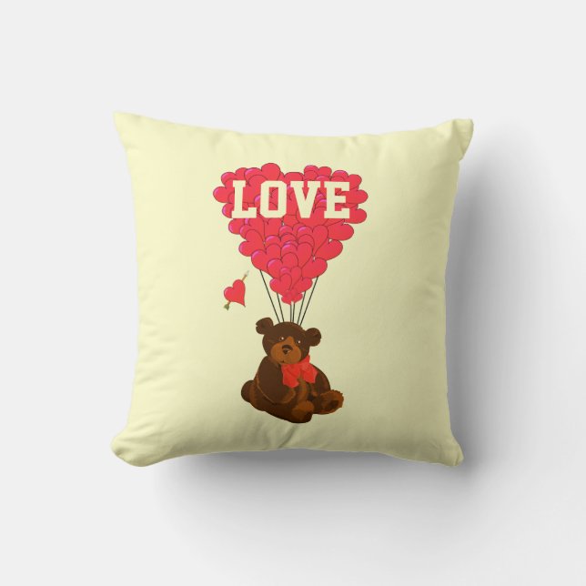 Cute romantic teddy bear valentines love heart cushion (Front)