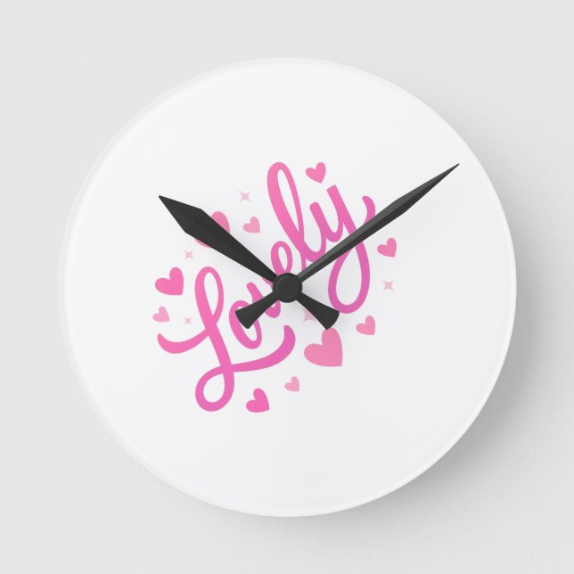 Cute Romantic Text Art Round Clock (Front)