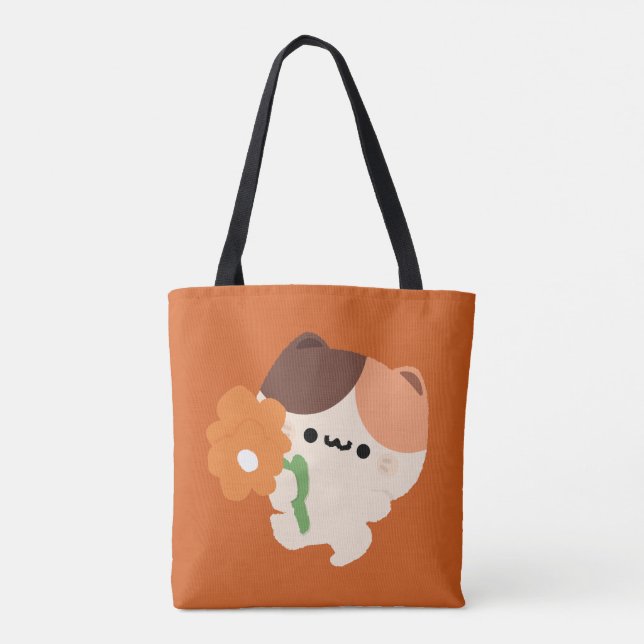 Cute Romantic Tortie Cat Tote Bag (Back)