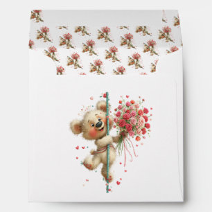 Cute Romantic Valentine Greeting with Teddy Bear  Envelope