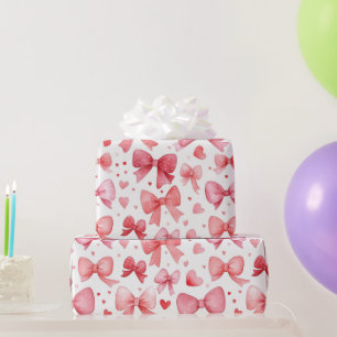 Cute Romantic Valentine Pink & Red Bows Hearts Wrapping Paper